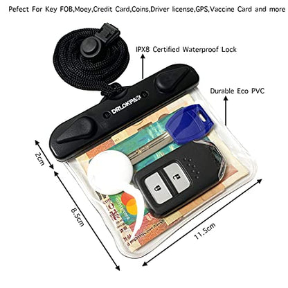 DRLOKPAK Submersible Waterproof Wallet Surf Dry Car Key FOB Case Bag 2Pack Waterproof Pouch Holder For Key Credit Door Ship Card Cash ID Driver Fishing Hunting License(Clear＋Clear - color: Clear+Clear
