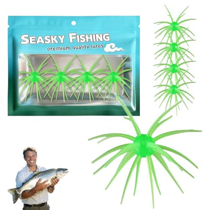 4Pcs Dice Bait, Floating TPR Swimbait with Reflective Stars,Tentacle Creature Lure, Sea Urchin Style Soft Plastic Baits, for Bass Fishing Drop Shot, Wacky Rig/Neko Rig and Finesse, Slow Sinking - color: Grass Green(L), size: 11cm/4.33inch