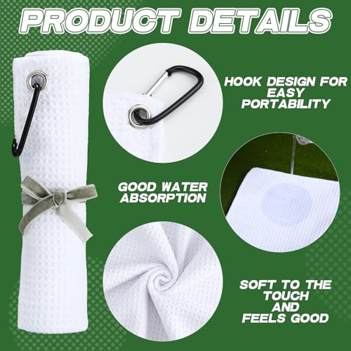 Batiyeer 12 Pcs Golf Towel Bulk for Golf Bags Microfiber Fabric Towel with Clip Waffle Pattern, Fitness, Camping, Hiking, Yoga - color: White