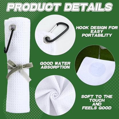 Batiyeer 12 Pcs Golf Towel Bulk for Golf Bags Microfiber Fabric Towel with Clip Waffle Pattern, Fitness, Camping, Hiking, Yoga - color: White