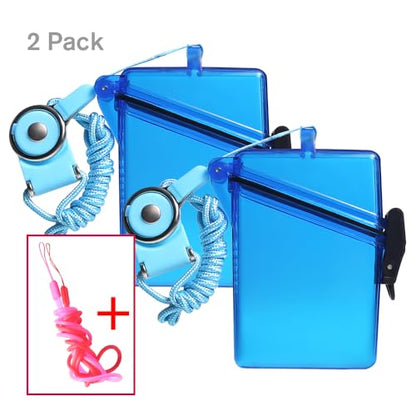 2pcs Sport Waterproof ID Card Badge Holder Case with Lanyard Cover Multiple Credit Cards, Registration, ins Card Heavy Duty Durable Locker Dry Box (Blue) - color: Blue