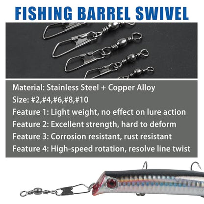 Fishing Barrel Swivel Snap Kit,Rolling Barrel Swivels with Safety Snaps High Strength Copper and Stainless Steel Fishing Quick Connect Snap Swivel Fishing Tackle - color: Mix Colors - 50pcs