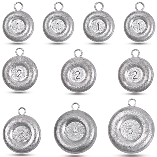 Disc Sinkers Fishing Weights, Flat Coin Sinkers Saltwater Surf Fishing Weights for Catfishing Drifting Trolling Bottom Saltwater Fishing Tackle 1oz 2oz 3oz 4oz 5oz 6oz 8oz - style: 1+2+3+4+5 Ounce, 10 Pack