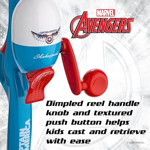 Shakespeare Youth Fishing Reel and Rod Combo - color: Marvel Captain America 7pc Kit