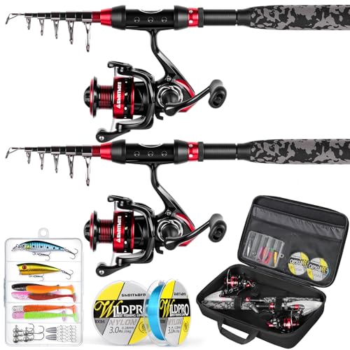 Ghosthorn Fishing Rod and Reel Combo Collapsible Fishing Pole Telescopic Fishing Rod Combo Travel Portable Fishing Set Carbon Fiber with Carrier Bag for Saltwater Freshwater - size: 2.1m/7ft, style: 2pack Full Kit With Carrier Case
