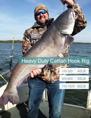 Avlcoaky Fishing Hooks with Steel Wire Leader, 50pcs Octopus Catfish Hooks Pre-Rigged Anti-Bite Stainless Steel Trace for Toothy Fish, Saltwater High Carbon Steel Circle Trout Hooks for Shark, Walleye - color: 4/0, 50pcs