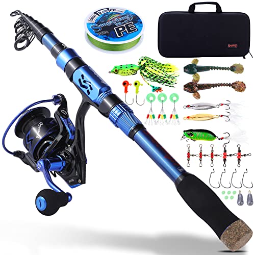 Sougayilang Fishing Rod and Reel Set Carbon Fiber Telescopic Fishing Rod 12+1BB Spinning Reel with Carry Case for Saltwater Freshwater - color: blue, size: 8.78 ft - 4000