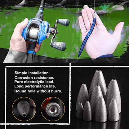AMYSPORTS Bullet Drop Weights Sinkers Kit Saltwater Removable Fishing Sinkers Tackle Lead Bass Fishing Sinkers Shot Casting Freshwater - size: Size6 (1/2oz.) 40 pcs