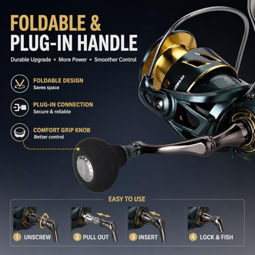 Spinning Fishing Reel – 33LBs Max Drag, 5.2:1 Gear Ratio, Water Resistant with 9+1 Corrosion-Resistant Bearings for Bass, Trout, Salmon Fishing - size: SA7000