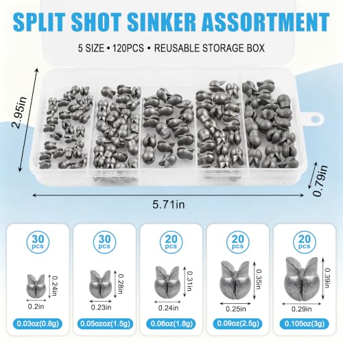Split Shot Fishing Weights, 120pcs Fishing Weights Sinkers Assortment Removable Split Shot Sinkers Round Reusable Clip On Weights Freshwater Saltwater - color: Duckbill-120pcs
