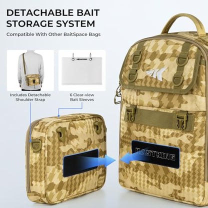 KastKing BaitSpace Fishing Sling Bag, Fishing Backpack with Rod & Beverage Holder, Tackle Bag for Fishing Gear - color: G: Khaki Camo - with (2) 3600 tackle boxes, size: Large
