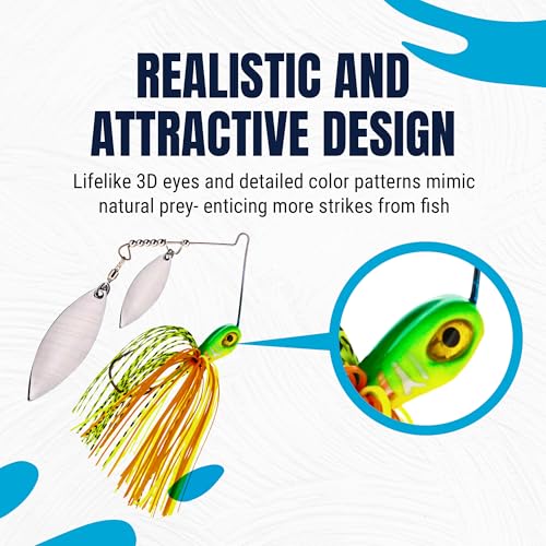 Reaction Tackle Tungsten Double Willow Spinnerbait, Compact Profile Bass Fishing Lure with Flash and Vibration for Largemouth and Smallmouth Bass (2-Pack) - color: Hot Tiger, size: 1/2 Oz