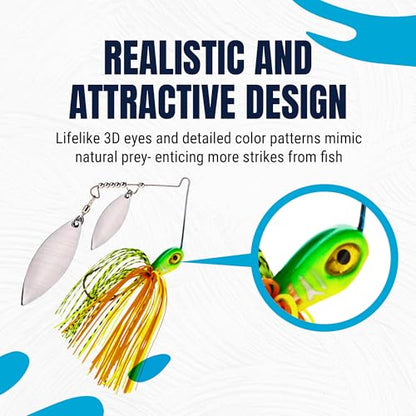 Reaction Tackle Tungsten Double Willow Spinnerbait, Compact Profile Bass Fishing Lure with Flash and Vibration for Largemouth and Smallmouth Bass (2-Pack) - color: Sunrise, size: 1/2 Oz