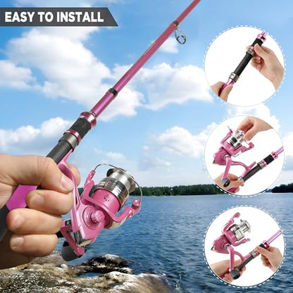 Fishing Rod and Reel Combos, Fishing Gear Gifts for Women with Spinning Reel, Lures, Line, Pink Ladies Telescopic Pole Kit Designed for Girls Adults by PLUSINNO - size: 6.86 ft - Complete Kit