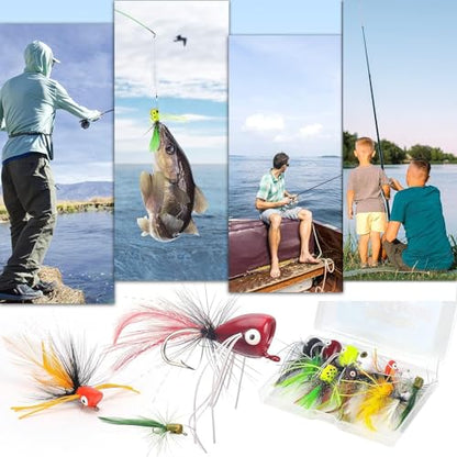 Fly Fishing Poppers Flies, Fly Popper Lures Bass Bluegill Crappie Trout Salmon Panfish Perch Popper Flies Kit for Fly Fishing - color: 12pcs 3 Size Popper Flies