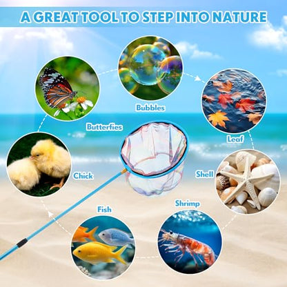 6 Pack Telescopic Fishing Nets, Retractable Lightweight Aluminum Alloy Landing Nets with Non-slip Handle for Catching & Releasing Frogs, Butterflies, Fish for Beach, Pond, Park Outdoor Use