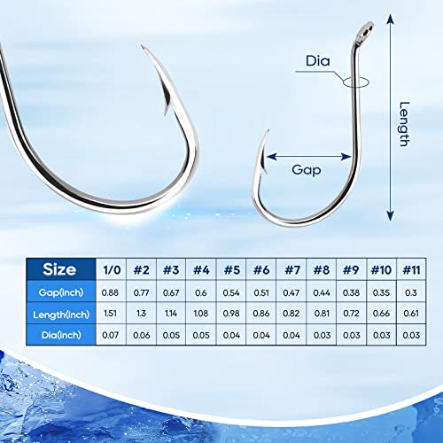 UCEC Octopus Hooks Saltwater Freshwater, Small Fishing Hooks 1000/400/150PCS Barbed Catfish Bend Eye Circle Hook, for Dad Fish Hook Kit Size1/0#1#2#3#4#5#6#7#8#9#10#11#12 - color: 400 Pack Sliver
