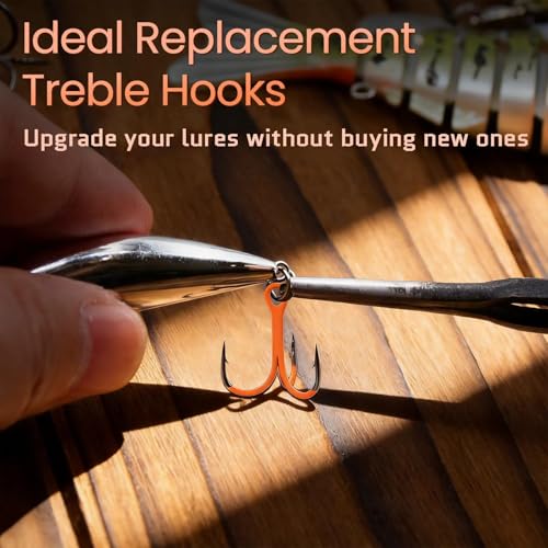 FishTrip Treble Hooks, 10Pcs Replacement Hooks Orange for Hard Lures | High Carbon Steel Ultra Barbed Sharp Triple Fishing Hooks for Saltwater Freshwater Bass Trout walleye, Pike Size 14-3/0 - size: 2/0#_10pcs