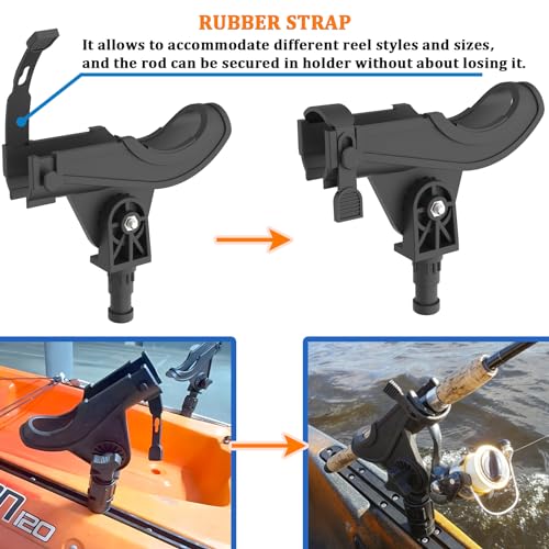 Huntury Fishing Rod Holder - No Mount Included, Compatible with Scotty Accessories, Quick-Release Strap for Spinning & Baitcaster Rods, Ideal for Kayaks, Canoes, and Small Boats, Pack of 2