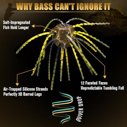 Fuzzy-Dice-Bass-Fishing-Lure-Kit-Soft-Plastic-Cube-Baits with Wacky Hooks & Nail Weights,Drop Shot Weights - Finesse Rig for Smallmouth & Largemouth Bass, FFS Optimized