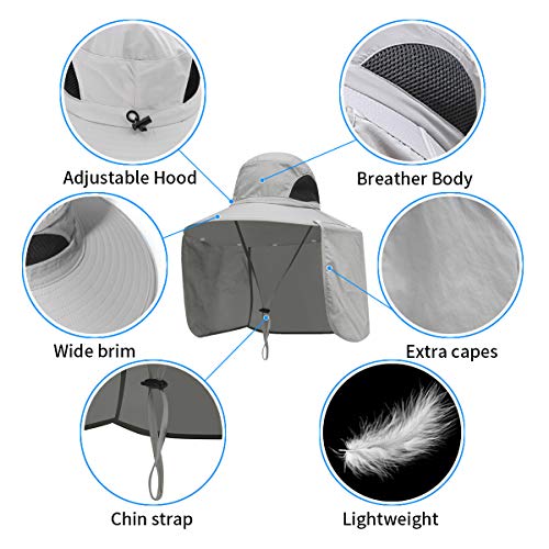 Sun Blocker Hats Outdoor Sun Protection Fishing Cap with Neck Flap Large Brim Outdoor Hat - color: Lgy