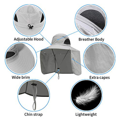 Sun Blocker Hats Outdoor Sun Protection Fishing Cap with Neck Flap Large Brim Outdoor Hat - color: Lgy
