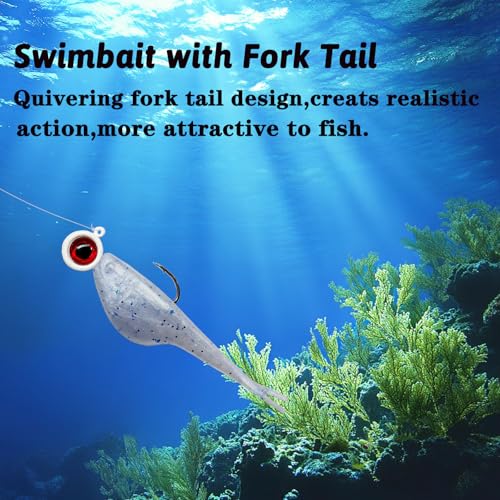 Split-Tail Crappie Lures - 24pcs Soft Plastic Lures for Bluegill, Panfish, Trout, Bass - color: White
