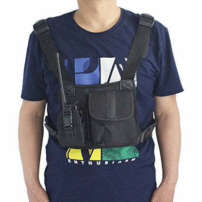 Universal radio harness chest Rig Bag Pocket Pack Holster Vest for Two Way Radio (Rescue Essentials) (Leather Black) - color: Leather Black
