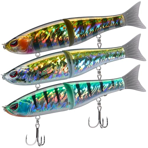 Bassdash SwimShad Glide Baits Jointed Swimbait Bass Pike Salmon Trout Muskie Fishing Lure,3-Pack - color: Striped Gill +Baby Bass +Sunny Gill, size: 4.5in/0.65oz