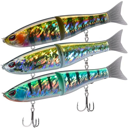 Bassdash SwimShad Glide Baits Jointed Swimbait Bass Pike Salmon Trout Muskie Fishing Lure,3-Pack - color: Striped Gill +Baby Bass +Sunny Gill, size: 4.5in/0.65oz