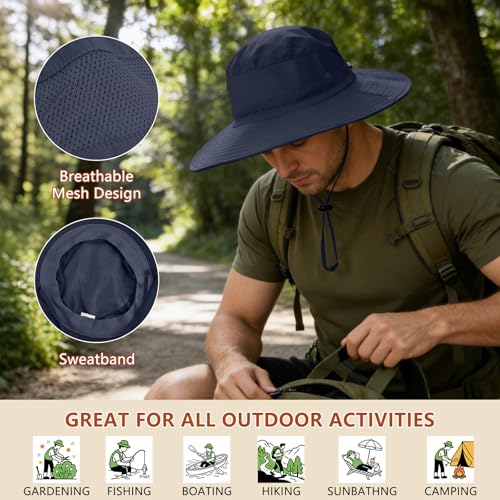 ZOORON Sun Hats for Men Women Fishing Hat with Neck Flap,UPF 50+ Sun Hat Waterproof Wide Brim Bucket Hats for Safari Hiking - color: 1-navy Blue(neck Flap)
