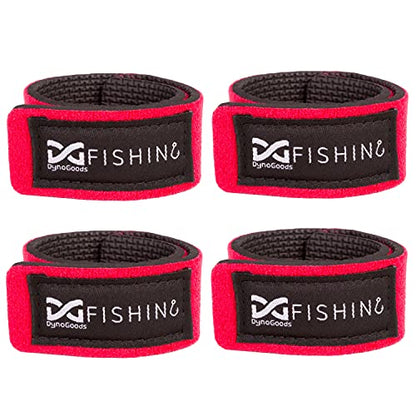 Fishing Rod Straps for Casting, Spinning, or Fly Rods, Pole Ties (4-Pack) - color: Red