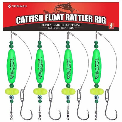 Catfish-Rig-for-Bank-Fishing-Catfishing-Tackle-Floats-with-Rattler-Santee Cooper Rig Equipment - color: Green-4 Pack, size: 2.5 inch