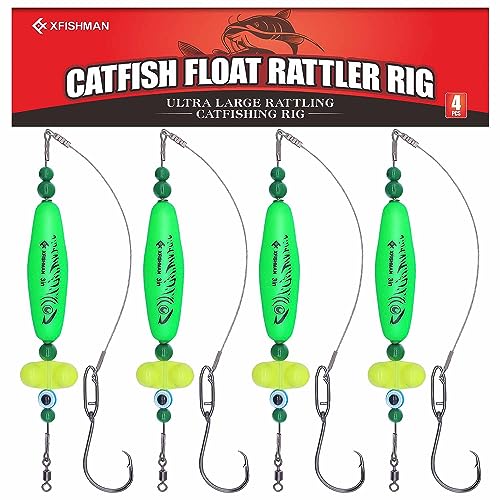 Catfish-Rig-for-Bank-Fishing-Catfishing-Tackle-Floats-with-Rattler-Santee Cooper Rig Equipment - color: Green-4 Pack, size: 3 inch