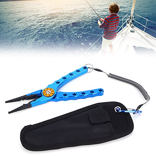 Fishing Pliers Saltwater, Split Pliers Hook Remover, with Safety Lock, Split Pliers Tools, with Sheath and Lanyard, Aluminum Alloy Multi Function Fish Tools - color: Blue