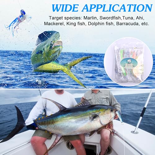 Saltwater Fishing Lures 6/9inch Trolling Lures for Marlin Mahi Tuna Dolphin Shark Big Game Deep Sea Fishing Baits Squid Skirts Rigged Hooks Ocean Gear Tackle - color: Blue-1pcs, size: 6inch