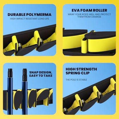The Big Rod Rack 2 pack Vertical Fishing Rod Holder, Wall Mounted Fishing Rod Rack, Holds Up to 6 Rods or Combos up to 12 (Yellow) - color: Yellow
