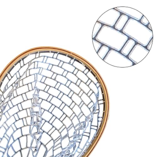 Fish Net Wood Frame Fly Fishing Landing with Soft Rubber Meshes for Catching and Release Easy to Use Light Weight Rubber Fishing
