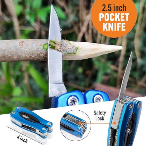 15-in-1 Multitool with Safety Locking, Stainless Steel Pocket Knife & Pliers, Compact EDC Multi Tool for Camping, Hiking, Fishing, Outdoors, Survival, Gift for Men, Father, Husband, Boyfriend - style: Blue