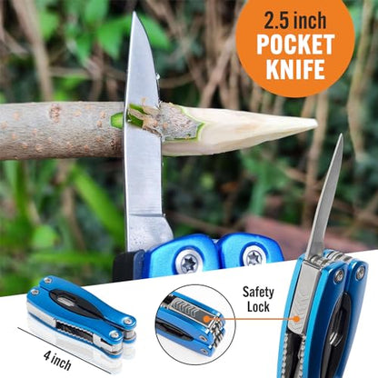 15-in-1 Multitool with Safety Locking, Stainless Steel Pocket Knife & Pliers, Compact EDC Multi Tool for Camping, Hiking, Fishing, Outdoors, Survival, Gift for Men, Father, Husband, Boyfriend - style: Blue