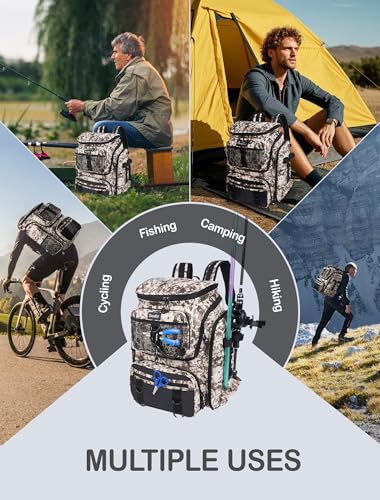 Handor Fishing Tackle Backpack, 50L Capacity, Waterproof Fishing Gear Bag (Camouflage khaki) - color: Camouflage Khaki