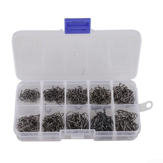 500 Pieces Fishing Hooks Assortment, 10 Sizes #3-#12 Carbon Steel Fishhooks with Storage Box, Black Tackle Kit for Saltwater and Freshwater Fishing