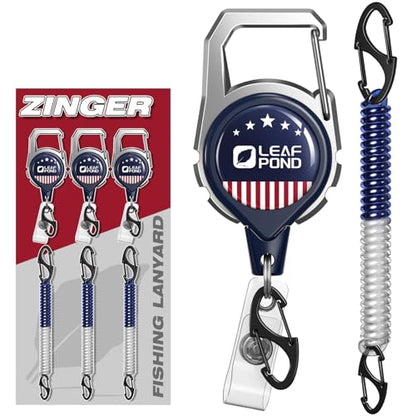 3pcs Fly Fishing Retractor & 3pcs Coiled Fish Lanyard | Retractable Zinger with 24" Dyneema Cord(5oz) for Anglers Vest, 32" Carabiner Coil Tether for Pliers, Scissor
