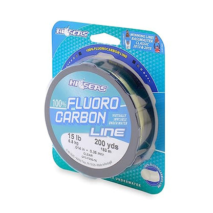 Hi-Seas 100% Fluorocarbon Fishing Line Clear - Strong & Tough Fishing Leader Line, Sinks Faster Than Monofilament Fishing Line. Available in 6lb, 8lb, 10lb, 12lb, 15lb, 20lb, 25lb Test - style: 15 Pound Test, 200 Yard