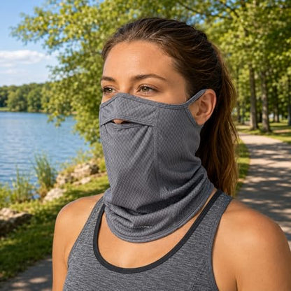 Sun Protection Face Mask with Neck Cover, Cooling Breathable Ear Loop Neck Gaiter for Fishing Cycling Running - color: Gray