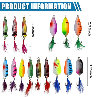 Rooster Bait Tail Fishing Lures Kit Spinner Baits Trout Lures Spoon Lures Bass Lures Hard Bait Bass Lures Crankbaits for Bass Pike Trout Salmon Crappie Walleye Fishing - color: 30pcs Fishing Lure kit