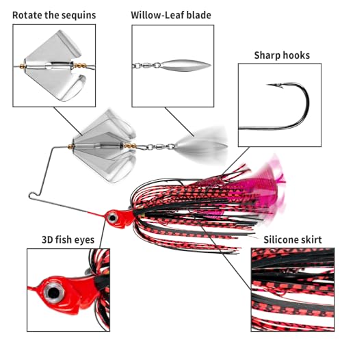 Premium Bass Fishing Buzzbait Kit - 3-in-1 Spinner Baits, Multicolor Topwater Swimbaits & Hard Metal Lures for Bass, Pike & Trout + 10pc Swamp Monster Rage Bug Baits (Small) - color: C