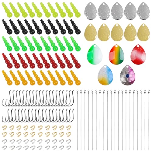Fishing Lure Making Kit 165pcs DIY Spinner Bait Making Kit Includes Colorado Blades Hooks Stacked Fishing Beads for Fishing Rigs Walleye Rigs Trolling Rigs Crawler Harness Trout Bass Salmon