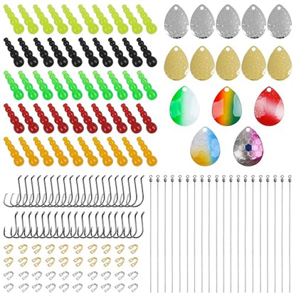 Fishing Lure Making Kit 165pcs DIY Spinner Bait Making Kit Includes Colorado Blades Hooks Stacked Fishing Beads for Fishing Rigs Walleye Rigs Trolling Rigs Crawler Harness Trout Bass Salmon