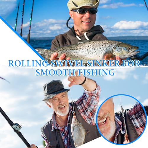 Seenelling 20 Pcs Brass Fishing Sinker Swivel Fishing Weights Saltwater Bullet Sinkers Drop Shot Weight Egg Sinkers with Swivel Rolling Removable Freshwater - size: 1/16oz